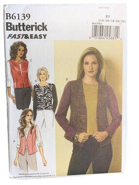 Butterick Misses Jacket Vest Sewing Pattern Size 14 16 18 20 22 B6139 - Uncut
